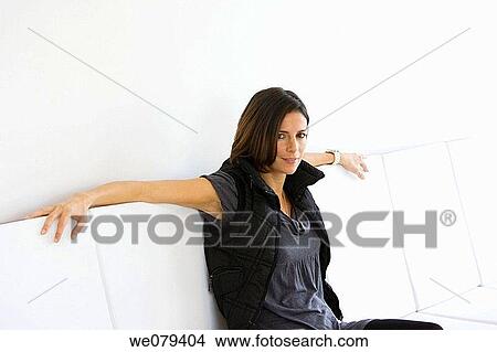 Picture - bench, black, brunette. Fotosearch