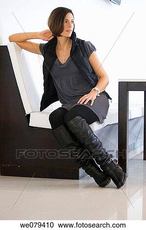 bench, brunette, boot, black, absorbed View Large Photo Image Stock Image - bench, brunette, boot, black, absorbed. Fotosearch