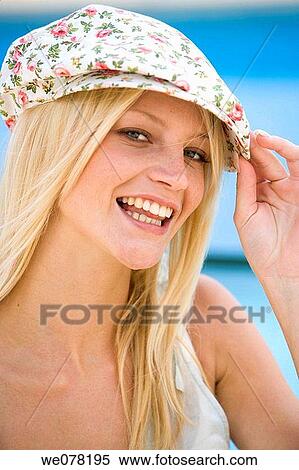 blond, cap, blue eyes, accessory View Large Photo Image Stock Photography - blond, cap, blue eyes, accessory. Fotosearch