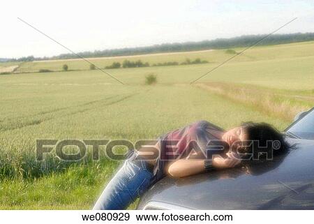 Stock Photo - bonnet, chill, chilling, closed. Fotosearch