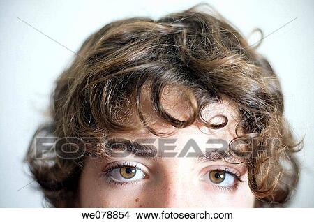 Picture - boy, chestnut hair, brown hair, Brown eye, adolescence. Fotosearch