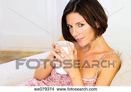 brunette, calm, at-home View Large Photo Image Picture - brunette, calm, at-home. Fotosearch