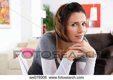 brunette, calm, at-home View Large Photo Image Stock Photograph - brunette, calm, at-home. Fotosearch
