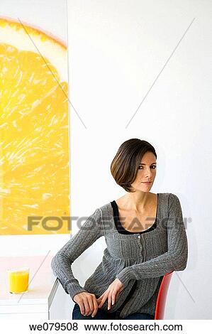 brunette, Citrus fruit, at-home View Large Photo Image Stock Photo - brunette, Citrus fruit, at-home. Fotosearch