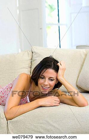 brunette, comfort, at-home View Large Photo Image Stock Photo - brunette, comfort, at-home. Fotosearch