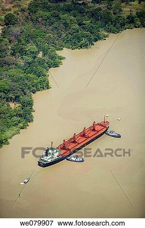 Stock Photo - Bulk food ship, Culebra (Gaillard) Cut, Panama Canal, Republic of Panama. Fotosearch