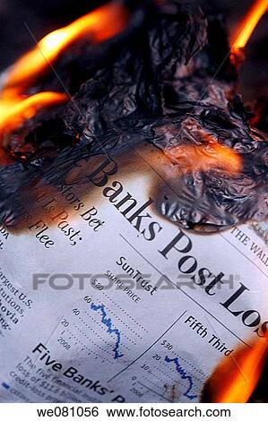 Financial business newspaper on fire View Large Photo Image Stock Photograph - Financial business newspaper on fire. Fotosearch