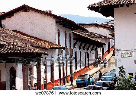 Stock Image - Main Street, Valle de Bravo, State of Mexico, Mexico. Fotosearch