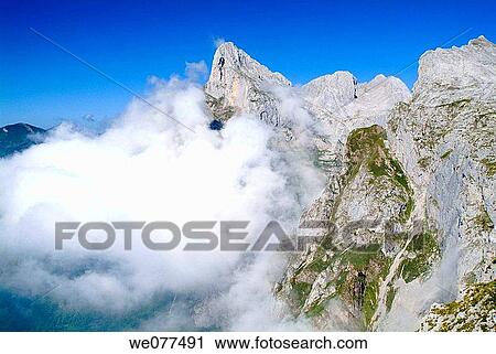 Stock Image - Picos de Europa seen from cable way. Cantabria, Spain. Fotosearch