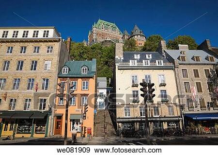 Shops and restaurants along Champlain Boulevard, Lower Town, Quebec City, Quebec, Canada View Large Photo Image Stock Photo - Shops and restaurants along Champlain Boulevard, Lower Town, Quebec City, Quebec, Canada. Fotosearch