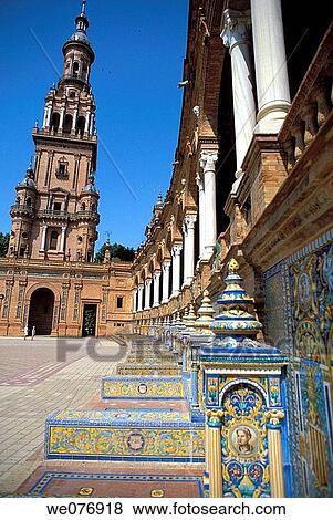Spain, Andalucia, Seville, Plaza de Espana. View Large Photo Image Stock Photo - Spain, Andalucia, Seville, Plaza de Espana.. Fotosearch