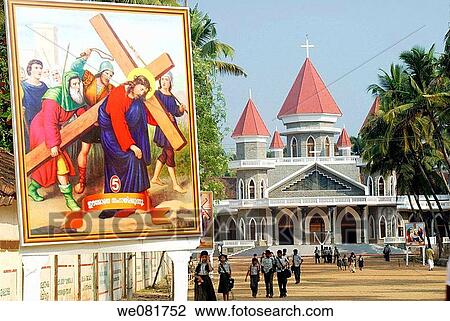 Stock Image - St. Michael's Latin Catholic church (built 1990-97) in Kottappuram, Kerala, India. Fotosearch