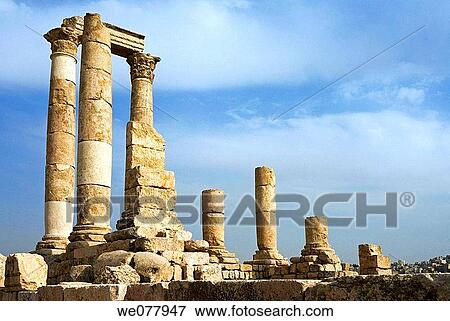 Stock Photo - Temple of Hercules, The Citadel, Amman, Jordan, Middle East. Fotosearch