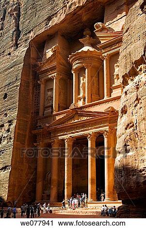 Stock Image - The Treasury, Al Khazaneh, Petra, UNESCO Heritage Site, Jordan, Middle East. Fotosearch
