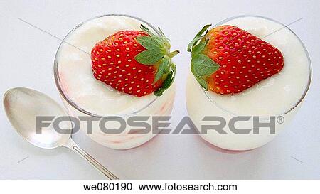 Yoghurt cream with strawberry compote View Large Photo Image Stock Image - Yoghurt cream with strawberry compote. Fotosearch