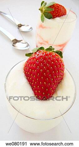 Yoghurt cream with strawberry compote View Large Photo Image Stock Image - Yoghurt cream with strawberry compote. Fotosearch