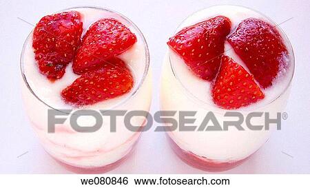 Yoghurt with strawberries View Large Photo Image Stock Photograph - Yoghurt with strawberries. Fotosearch