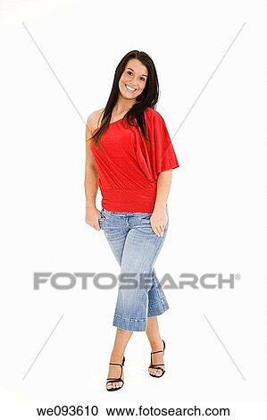 A beautiful young female caucasian wearing an casual outfit She is on a white background View Large Photo Image Stock Image - A beautiful young female caucasian wearing an casual outfit She is on a white background. Fotosearch
