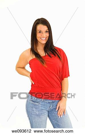 A beautiful young female caucasian wearing an casual outfit She is on a white background View Large Photo Image Stock Image - A beautiful young female caucasian wearing an casual outfit She is on a white background. Fotosearch