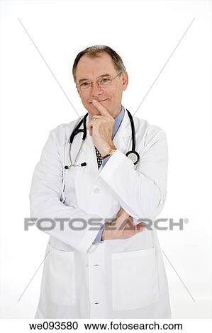 A caucasian doctor with a receding hairline wearing a white lab coat He is shown on a white background View Large Photo Image Stock Image - A caucasian doctor with a receding hairline wearing a white lab coat He is shown on a white background. Fotosearch