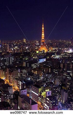 Aerial view of Tokyo Tower and city of Tokyo, Japan at night View Large Photo Image Stock Photo - Aerial view of Tokyo Tower and city of Tokyo, Japan at night. Fotosearch