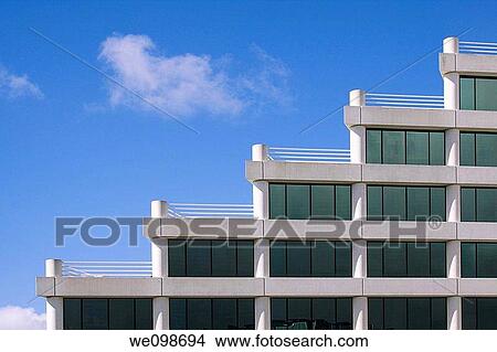 Architectural detail of modern office building in Silicon Valley with rooftop terraces in a stairstep pattern. San Mateo, California, USA. View Large Photo Image Picture - Architectural detail of modern office building in Silicon Valley with rooftop terraces in a stairstep pattern. San Mateo, California, USA.. Fotosearch