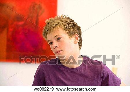 Stock Photo - at-home, brown hair, Brown eye, boy, absorbed. Fotosearch