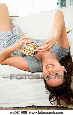 at-home, cake, brown hair, blue eyes, apartment View Large Photo Image Stock Photography - at-home, cake, brown hair, blue eyes, apartment. Fotosearch