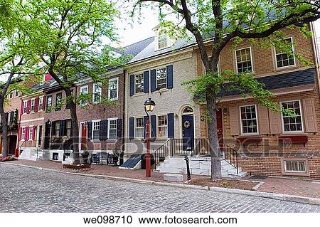 Attractive Georgian brick row house on Delancey Street, a cobblestone street in the Society Hill area of Philadelphia View Large Photo Image Stock Image - Attractive Georgian brick row house on Delancey Street, a cobblestone street in the Society Hill area of Philadelphia. Fotosearch