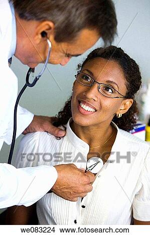 Picture - auscultation, chest, auscultate. Fotosearch