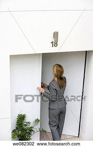 Stock Image - back view, blond, contemporary. Fotosearch