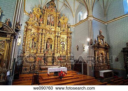 Stock Image - Baroque altarpiece in the parish church of San Pedro, Anso. Huesca province, Aragon, Spain. Fotosearch