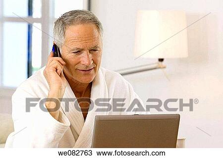 bathrobe, calling, cell phone View Large Photo Image Stock Image - bathrobe, calling, cell phone. Fotosearch