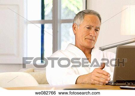 bathrobe, computer, at-home View Large Photo Image Stock Photograph - bathrobe, computer, at-home. Fotosearch