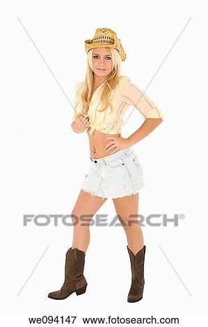 Beautiful and sexy Caucasian cowgirl on white background View Large Photo Image Stock Photo - Beautiful and sexy Caucasian cowgirl on white background. Fotosearch