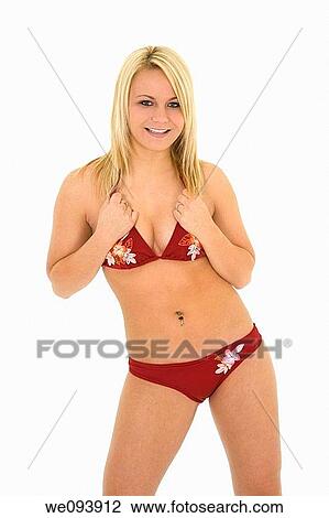Beautiful and sexy caucasian woman in her early 20s posing in a red bikini on a white background View Large Photo Image Stock Image - Beautiful and sexy caucasian woman in her early 20s posing in a red bikini on a white background. Fotosearch