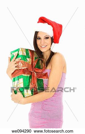 Beautiful Caucasain female holding gifts on white background View Large Photo Image Stock Image - Beautiful Caucasain female holding gifts on white background. Fotosearch