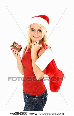 Beautiful Caucasain female holding gifts on white background View Large Photo Image Stock Image - Beautiful Caucasain female holding gifts on white background. Fotosearch