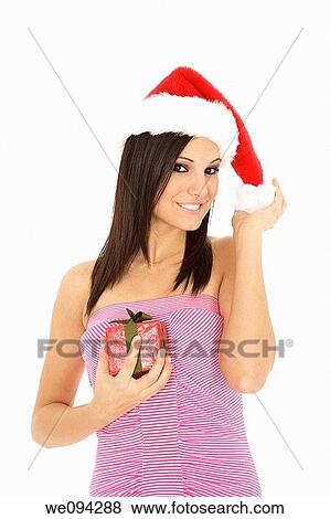 Beautiful Caucasain female holding gifts on white background View Large Photo Image Stock Photo - Beautiful Caucasain female holding gifts on white background. Fotosearch