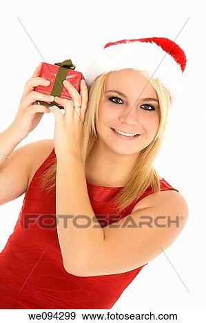 Beautiful Caucasain female holding gifts on white background View Large Photo Image Stock Photo - Beautiful Caucasain female holding gifts on white background. Fotosearch