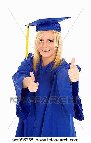 Stock Photography - Beautiful Caucasain girl in gratuation gowns and smiling. Fotosearch
