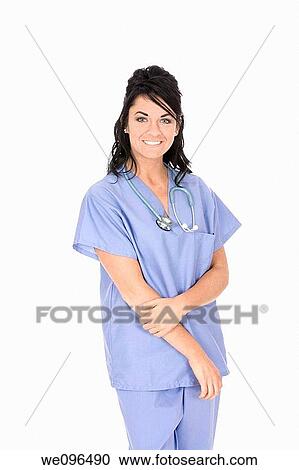 Beautiful Caucasain nurse standing on white background View Large Photo Image Stock Image - Beautiful Caucasain nurse standing on white background. Fotosearch