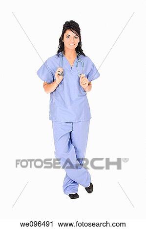 Beautiful Caucasain nurse standing on white background View Large Photo Image Stock Image - Beautiful Caucasain nurse standing on white background. Fotosearch