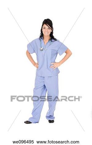 Beautiful Caucasain nurse standing on white background View Large Photo Image Stock Photography - Beautiful Caucasain nurse standing on white background. Fotosearch