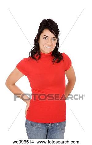 Beautiful Caucasain woman standing on white background View Large Photo Image Picture - Beautiful Caucasain woman standing on white background. Fotosearch