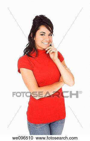 Beautiful Caucasain woman standing on white background View Large Photo Image Stock Image - Beautiful Caucasain woman standing on white background. Fotosearch