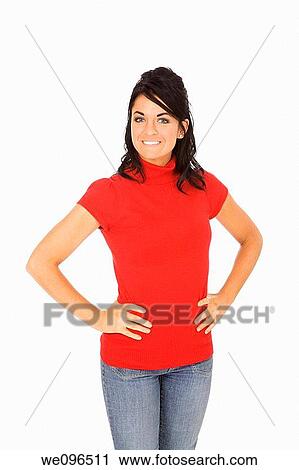 Beautiful Caucasain woman standing on white background View Large Photo Image Stock Image - Beautiful Caucasain woman standing on white background. Fotosearch