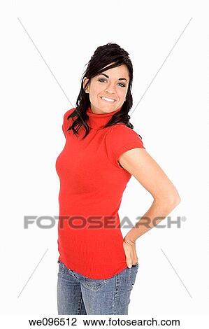 Beautiful Caucasain woman standing on white background View Large Photo Image Stock Image - Beautiful Caucasain woman standing on white background. Fotosearch