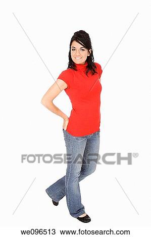 Beautiful Caucasain woman standing on white background View Large Photo Image Stock Image - Beautiful Caucasain woman standing on white background. Fotosearch