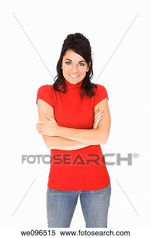 Beautiful Caucasain woman standing on white background View Large Photo Image Stock Photography - Beautiful Caucasain woman standing on white background. Fotosearch